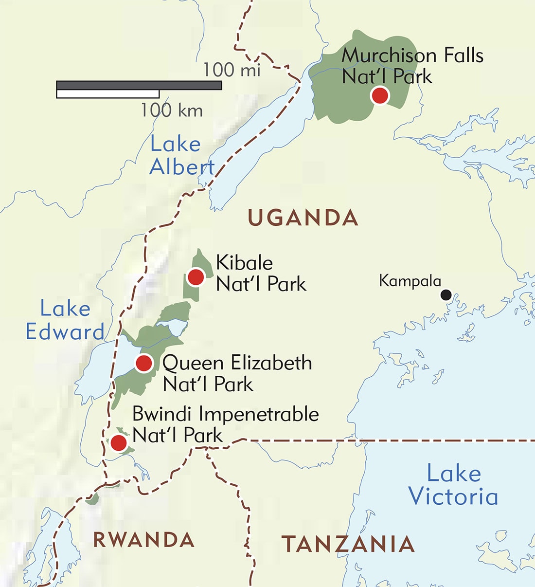 top national parks uganda map